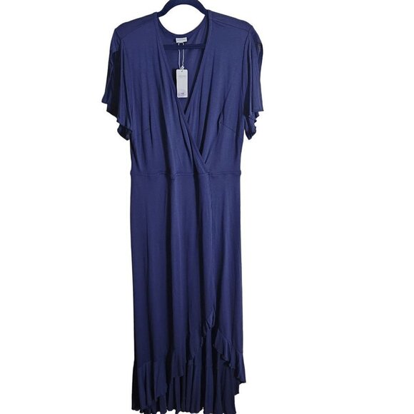 Lascana NWT Navy Side Slit Flounce Hem Maxi Dress Size 14 - Picture 1 of 12